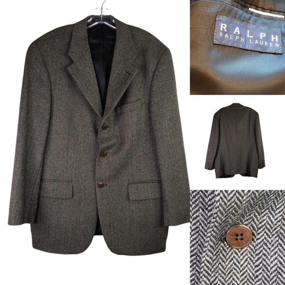 POLO RALPH LAUREN Wool Alpaca Tweed Blazer Jacket Sport Coat Herringbone 42 R - Picture 1 of 10